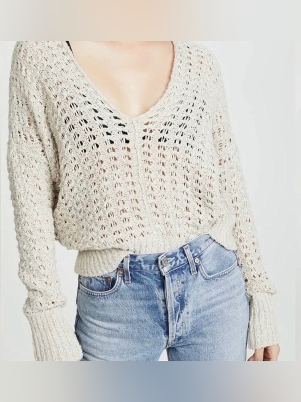 🍁Free People ‘best of you’ Boho Vibes Open Knit V Neck Sweater🍁~med - Picture 7 of 7